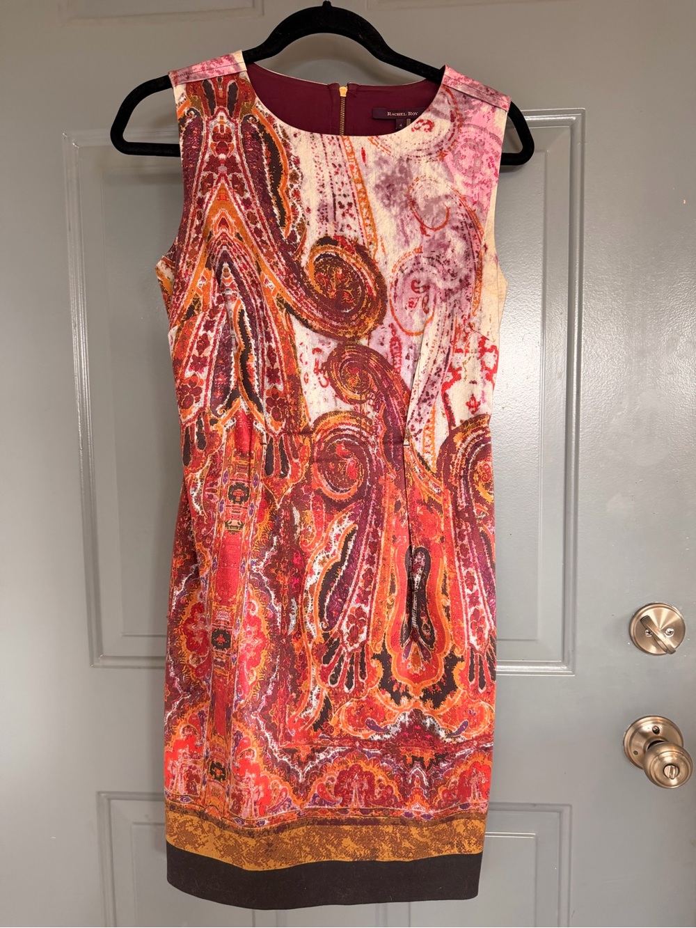 RACHEL Rachel Roy Sleeveless Paisley Midi Dress in Berry, Orange and Gold